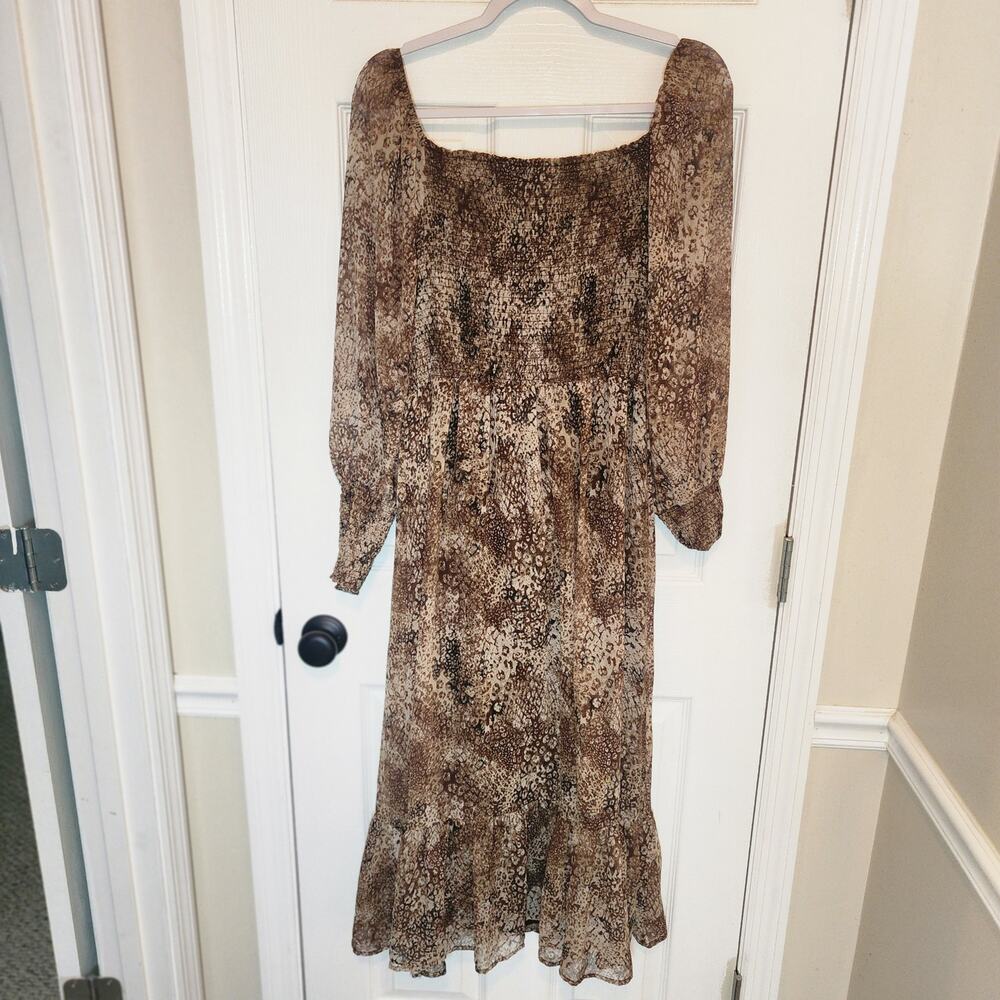 Betsey Johnson Women's Size Large Brown Snake Print Long Sleeve Midi Dress - Picture 5 of 8